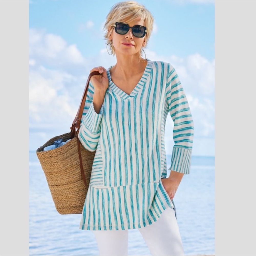 Soft Surroundings Striped V-Neck Tunic Top Size PS